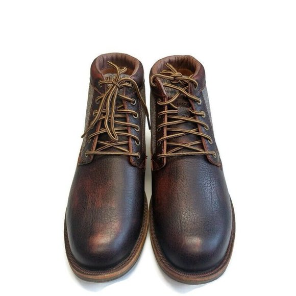 OluKai Men\'s Dark Brown Leather and Tan Fabric Boots main image 8